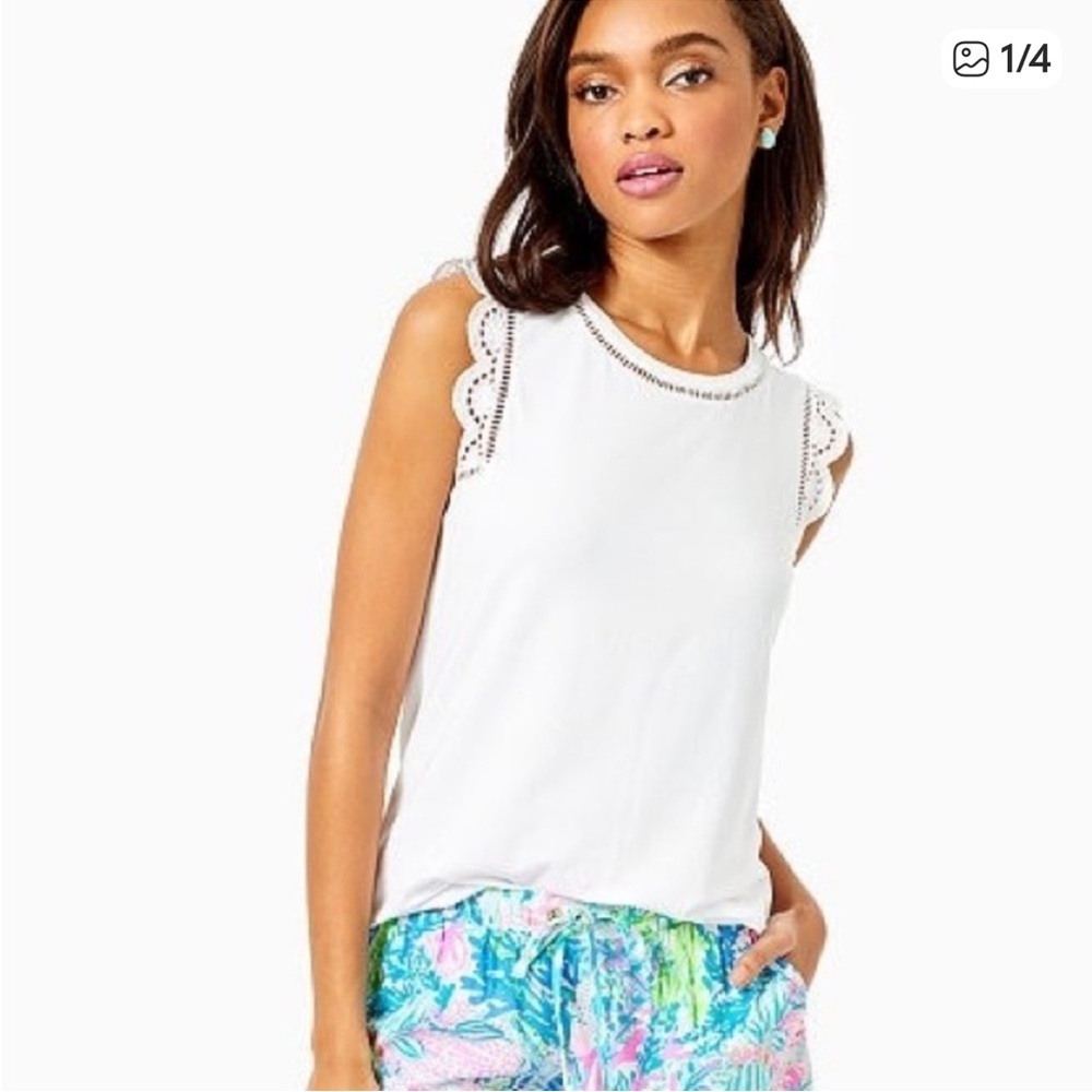 Lilly Pulitzer White Agee Eyelet Sleeve Tank